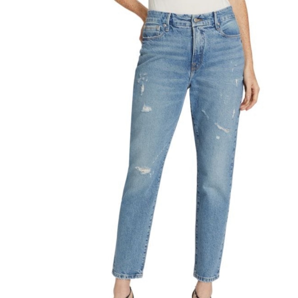 NWT Good American Good Classic Distressed Stretch Straight Leg Jean 0/25